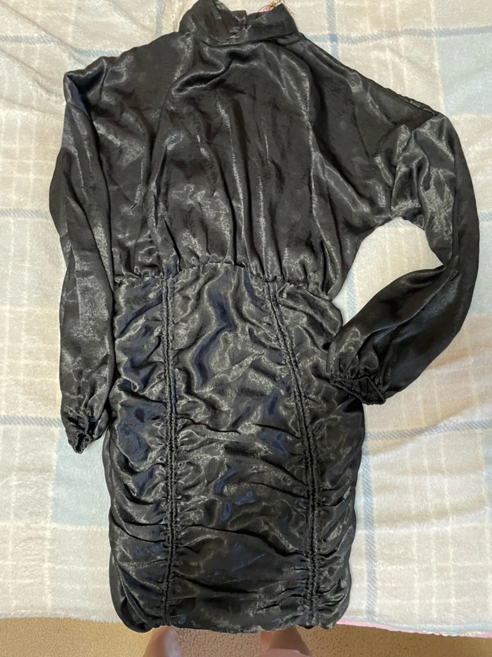 Boohoo Black Satin-Look Ruched Long Sleeve Dress Jacket